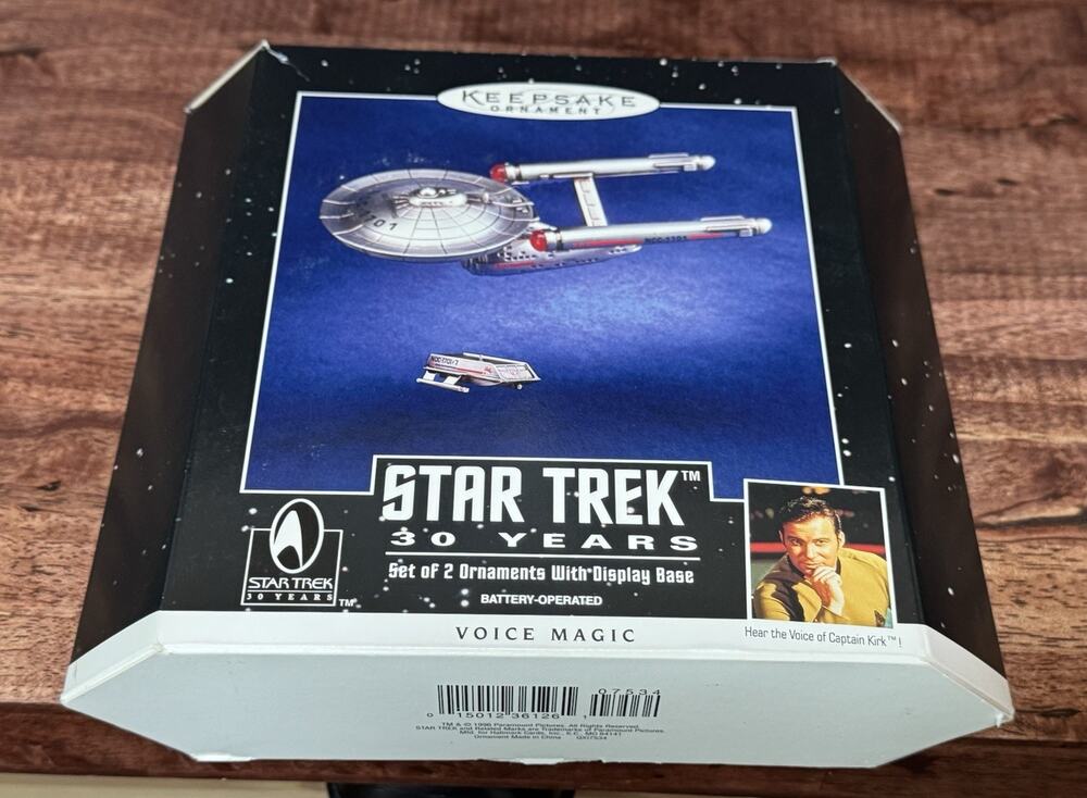 1996 Hallmark Keepsake Ornament Star Trek 30 Years Voice Magic Set Of 2 w/ Base